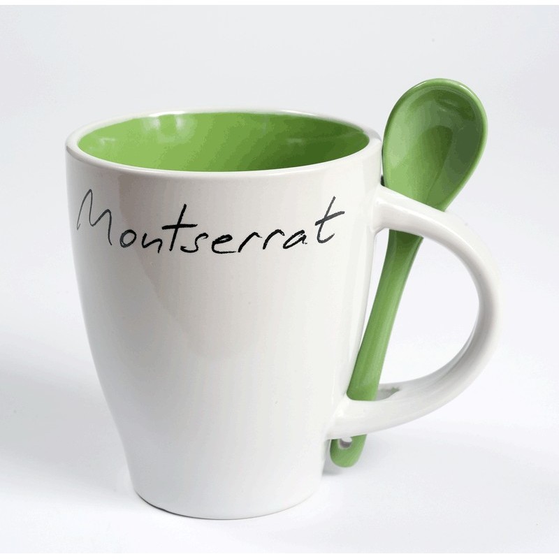 Taza blanca Montserrat con interior y cuchara color  verde